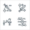 Videogame line icons. linear set. quality vector line set such as multiplayer, upgrade, buff