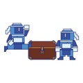 Videogame pixelated ninjas characters symbol blue lines