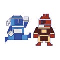 Videogame pixelated ninjas characters symbol blue lines