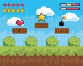 Videogame scene with heart life and coins bars