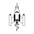 Videogame spaceship taking off isolated in black and white