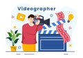 Videographer Services Vector Illustration with Record Video Production, Movie, Equipment and Cinema Industry in Flat Cartoon