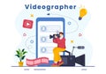 Videographer Services Vector Illustration with Record Video Production, Movie, Equipment and Cinema Industry in Flat Cartoon