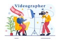 Videographer Services Vector Illustration with Record Video Production, Movie, Equipment and Cinema Industry in Flat Cartoon