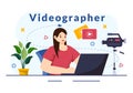 Videographer Services Vector Illustration with Record Video Production, Movie, Equipment and Cinema Industry in Flat Cartoon