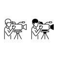 Videographer, video operator outline and glyph icons