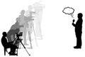 Videographers are filming a journalist. Press, mass media. Silhouette vector illustration Royalty Free Stock Photo