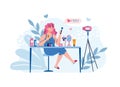 Videoobloger shooting content for beauty blog flat vector illustration isolated. Royalty Free Stock Photo