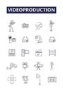 Videoproduction line vector icons and signs. Editing, Studio, Video, Production, Post-production, Audio, Compositing