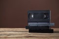 the videotape on old wooden table Royalty Free Stock Photo