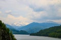 Vidraru Lake landscape from Romania Transfagaras, dam in the montains nature travel and tourism in Fagaras. Selective focus Royalty Free Stock Photo