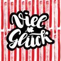 Viel glueck. Good luck in German. Typographic design on colorful cute background. Greeting card with quote. Usable as