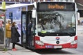 Many people who want to have a corona vaccination in front of a vaccination bus from the city of Vienna. Austria, Europe Royalty Free Stock Photo