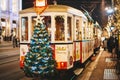 Viena, Austria - December 2017: Christmas decorated tram on the
