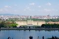 VIENNA, AUSTRIA - APR 30th, 2017: Classic view of famous Schonbrunn Palace with Great Parterre garden with people Royalty Free Stock Photo