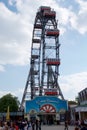 VIENNA, AUSTRIA - APR 30th, 2017: Famous and historic Ferris Wheel of vienna prater park called Wurstelprater during a Royalty Free Stock Photo