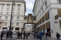 Art Nouveau anchor clock between houses above the street on the Hoher Markt in Vienna