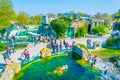 VIENNA, AUSTRIA, APRIL 3, 2017: A zookeper is feeding penguins during show in tierpark Schonbrunn in Vienna, Austria