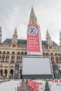 Banner encouraging to participate in elections at tower of City Hall of Vienna Rathaus.