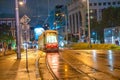 Vienna, Austria - August 22, 2022: City streets on a rainy night with tram railway Royalty Free Stock Photo