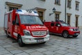 Firefighters trucks at Hofburg palace in Vienna city center.