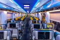 VIENNA, AUSTRIA - AUGUST 13, 2021: Interior of Regiojet train from Vienna to Prag Royalty Free Stock Photo