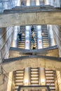 Vienna, Austria - August 22, 2022:  Long staircase and escalator in a modern city subway station Royalty Free Stock Photo