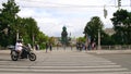 VIENNA, AUSTRIA - AUGUST 12, 2017. City crosswalk and distant Maria Theresien Platz monument Royalty Free Stock Photo