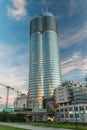 Millennium Tower office building at sunset time. Second tallest building in Austria at 171 metres 561 feet. Royalty Free Stock Photo