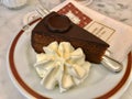 VIENNA, AUSTRIA- AUGUST 15, 2019: Original Sacher Torte Cake at Hotel Sacher in Vienna Royalty Free Stock Photo