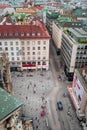 Vienna, Austria - August 14, 2022: Panoramic view of Stephansplatz from Stephansdom, Vienna`s cathedral rising above Vienna