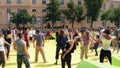 VIENNA, AUSTRIA - AUGUST 12, 2017. People attending group fitness class at the MuseumsQuartier area