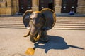 Vienna, Austria: Bronze elephant at the building of the Kunsthistorisches Museum, Museum of Art History on the square of Maria