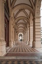 Vienna, Austria - Feb 7, 2020: Porch passage with columns in city hall in winter morning Royalty Free Stock Photo
