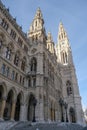 Vienna, Austria - February 18, 2021: Ice skating in front of the Vienna Town Hall. Royalty Free Stock Photo