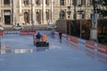 Vienna, Austria - February 18, 2021: Ice skating in front of the Vienna Town Hall. Royalty Free Stock Photo