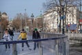 Vienna, Austria - February 18, 2021: Ice skating in front of the Vienna Town Hall. Royalty Free Stock Photo