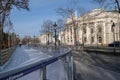 Vienna, Austria - February 18, 2021: Ice skating in front of the Vienna Town Hall. Royalty Free Stock Photo