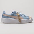 Puma Basket Platform Coach blue, beige and white sneaker Royalty Free Stock Photo