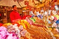 The Winter Fair food stall offers traditional local sweets - gingerbreads, cookies, nuts, chocolate, candies and cakes, Vienna,