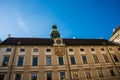 Vienna, Austria: Hofburg palace and panoramic square view, people walking and fiaker with white horses in Vienna, Austria Royalty Free Stock Photo