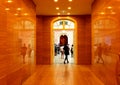 the interior hallway of Albertina Art Gallery building. reflective shiny marble cladded walls and stone floor