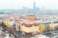 Vienna, Austria - January 4th, 2019: aerial panoramic cityscape view from ferris wheel in Prater amusement fair park on Royalty Free Stock Photo