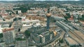 VIENNA, AUSTRIA - JULY 7, 2022. Aerial view of the District Heating Plant Spittelau, famous garbage-incinerating