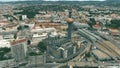 VIENNA, AUSTRIA - JULY 7, 2022. Aerial view of the District Heating Plant Spittelau, famous garbage-incinerating