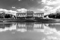 VIENNA, AUSTRIA - 23 JULY, 2019: The Gloriette in Schonbrunn Palace Gardens, Vienna, Austria. Front view and water Royalty Free Stock Photo