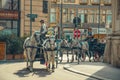 Vienna, Austria - July 27, 2015: Horse-drawn carriages at modern streets