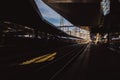 Vienna, Austria - July 28, 2018: Interior amazing Hauptbahnhof train station in sunny day, reflection