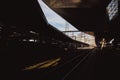 Vienna, Austria - July 28, 2018: Interior amazing Hauptbahnhof train station in sunny day, reflection