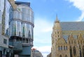 Old versus modern architecture in St. Stephens Square, Vienna Royalty Free Stock Photo